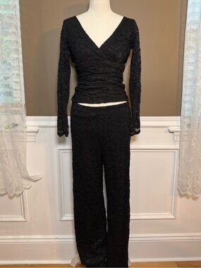 Veronique Young for W Black Lace Open Back Top & Pant Set Size 4 Y2K